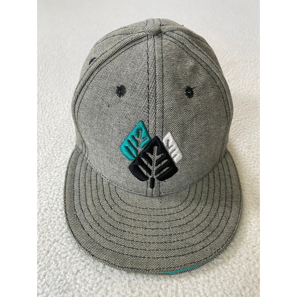 Estate LA Mens OSFM Snapback Hat Grey Verde Leaf Embroidered Denim Streetwear - Picture 12 of 13